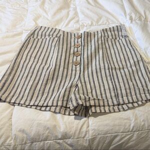 Maurices Cream and Black Striped Button-Front Women’s Shorts